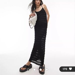 Topshop knit sheer stripe midi dress in black